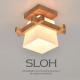American-style Minimalist Tic-tac-toe Glass And Solid Wood Ceiling Light Modern Rustic Wooden Lighting Fixture
