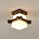 American-style Minimalist Tic-tac-toe Glass And Solid Wood Ceiling Light Modern Rustic Wooden Lighting Fixture