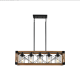 32 Inch Walnut Industrial Farmhouse Rectangle Pendant Light, 5-Light Chandelier With Lampshades For Dining Room, Kitchen Island, Cafe Decor No Bulbs
