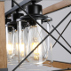 32 Inch Walnut Industrial Farmhouse Rectangle Pendant Light, 5-Light Chandelier With Lampshades For Dining Room, Kitchen Island, Cafe Decor No Bulbs