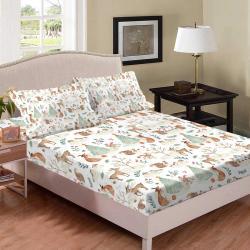 Sheet Set Kids - Cute Deer Fox 3 Pieces Soft Microfiber Cartoon Style Bedsheets For Boys Girls Teens, Breathable Deep Pocket Sheets Forest Animals