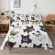 4PCS French Bull Dog Bed Sheet Set, White Black Bedding Set, Puppy Flat Sheet Set, 1 Flat Sheet,1 Fitted Sheet, 2 Pillow Cases