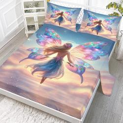Rainbow Girly 4 Piece Flat Sheets Set, Butterfly Bed Set With 1 Fitted Sheet 1 Flat Sheet 2 Pillowcases, Rainbow