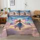 Rainbow Girly 4 Piece Flat Sheets Set, Butterfly Bed Set With 1 Fitted Sheet 1 Flat Sheet 2 Pillowcases, Rainbow