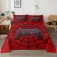 4PCS Gamer Bed Sheet Set, Red Bedding Set, Spider Web, 1 Flat Sheet,1 Fitted Sheet, 2 Pillow Cases