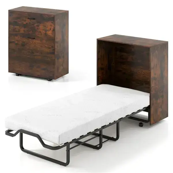 Murphy Bed 86.5 X 34 X 41.5 With 4 Rolling Lockable Wheels, Foldable Wall Bed Cabinet With 4 Inch Foam Mattress
