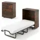 Rustic Brown Mobile Murphy Bed Cabinet 86.5 X 34 X 41.5 With Lockable Wheels, Space Saving Foldable Guest Bed With 4 Inch Foam Mattress