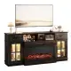 70-inch Black Gold Oak Electric Fireplace TV Stand - 2 Lattice Glass Doors, 2 Drawers & Shelf, Compatible With 36 3-Sided Glass Insert