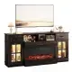 70-inch Black Gold Oak Electric Fireplace TV Stand - 2 Lattice Glass Doors, 2 Drawers & Shelf, Compatible With 36 3-Sided Glass Insert