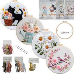 Embroidered Flower Cat Bird Rabbit Series Material Package