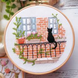 Cat Landscape Embroidery Kit Material Package