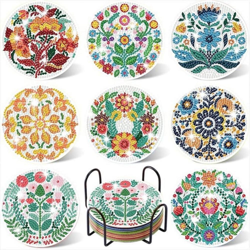 Diamond Art Drawing Coaster With Bracket, DIY Beautiful Pattern Diamond Art Coaster, Suitable For Adults And Beginners Diamond Drawing Kit, Diamond Kit Craft Supplies, Exquisite Gifts For Friends