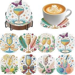 Diamond Art Drawing Coaster With Bracket, DIY Beautiful Pattern Diamond Art Coaster, Suitable For Adults And Beginners Diamond Drawing Kit, Diamond Kit Craft Supplies, Exquisite Gifts For Friends