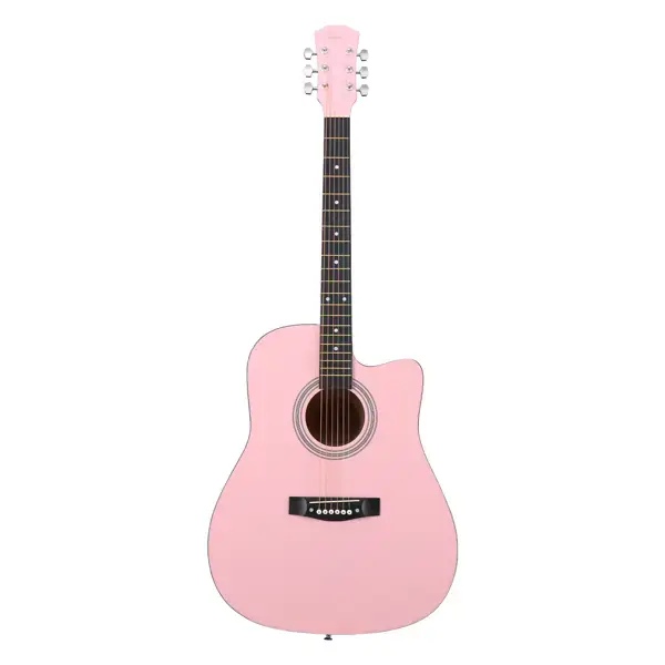 Pink 41-inch Dreadnought Barrel-shaped Cutaway Acoustic Guitar With Pick, Strings, Capo, Gig Bag, Tuner, Wrench Tool, And Shoulder Strap