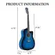 Blue 41-inch Dreadnought Barrel-shaped Cutaway Acoustic Guitar With Pick, Strings, Capo, Gig Bag, Tuner, Wrench Tool, And Shoulder Strap