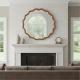 Yellowish Brown 30 Inch Wavy Round Solid Wood Frame Decorative Mirror,For Bedroom, Bathroom, Living Room, Entryway