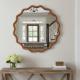 Yellowish Brown 30 Inch Wavy Round Solid Wood Frame Decorative Mirror,For Bedroom, Bathroom, Living Room, Entryway