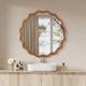 Yellowish Brown 30 Inch Wavy Round Solid Wood Frame Decorative Mirror,For Bedroom, Bathroom, Living Room, Entryway