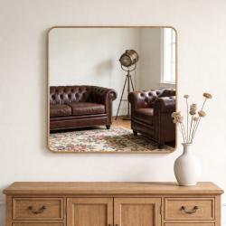 36in X 36in Inch Gold Metal Framed Square Bathrrom Mirror For Wall.