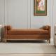 66.34 W Upholstered End Of Bed Bench With Weathered Finish Wood Frame, Daybed, Footrest Stool Ottoman With Arms & Wood Legs & 2 Bolsters For Bedroom, Window, Living Room, Entryway, Hallway, Brown PU