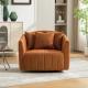 39 W Upholstered Oversized 360 Swivel Accent Barrel Chair And Half Cozy Sofa With 3 Pillows, Chenille Channel Tufted Pumpkin-Shape Club Armchair For Living Room, Bedroom, Office, Lounge,Orange