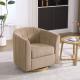 31.1  Wide Upholstered Chenille Swivel Barrel Chair With Solid Wood Base, Comfy Channel Tufted Accent Round Armchair, Single Club Sofa For Living Room Bedroom Reading Nook Corner Apartment, Taupe
