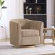 31.1  Wide Upholstered Chenille Swivel Barrel Chair With Solid Wood Base, Comfy Channel Tufted Accent Round Armchair, Single Club Sofa For Living Room Bedroom Reading Nook Corner Apartment, Taupe