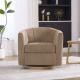 31.1  Wide Upholstered Chenille Swivel Barrel Chair With Solid Wood Base, Comfy Channel Tufted Accent Round Armchair, Single Club Sofa For Living Room Bedroom Reading Nook Corner Apartment, Taupe