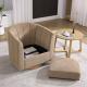 31.1  Wide Upholstered Chenille Swivel Barrel Chair With Solid Wood Base, Comfy Channel Tufted Accent Round Armchair, Single Club Sofa For Living Room Bedroom Reading Nook Corner Apartment, Taupe