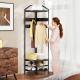 Corner Hall Tree, Industrial 4-Tier Coat Rack With Shoe Storage, 8 Movable Hooks And 2 Shelves For Hallway, Black