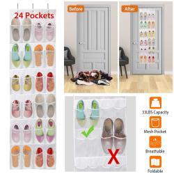 Over The Door Shoes Bag For Behind The Door 24-Pocket Crystal Clear Organizer 6-Layer Hanging Storage Shelf For Shoes Slippers Small Toys Closet Cabinet