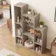 Cat Bookshelf Cabinet (Gray Oak), 8 Organized Storage Sections & Multiple Climbing Platforms