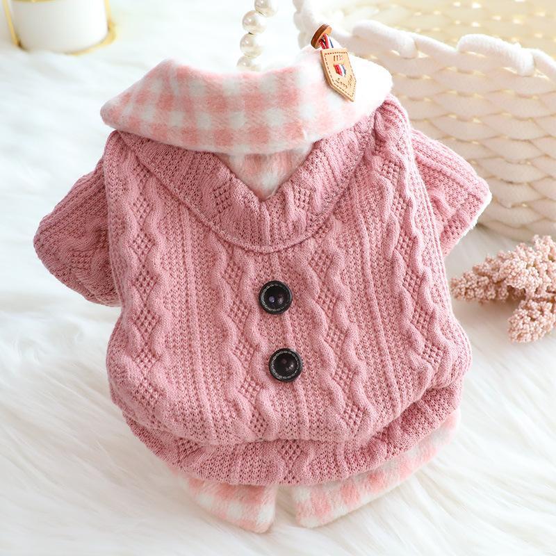 Dog Clothes Sweater Fake Two Pieces Fleece-lined Warm Cotton
