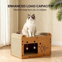 56cm Bubble Fish Shape Cat Scratcher Sofa, With 2 Teaser Balls, Wood -Corrugated Scratcher, Cat Claw Care - Resting Toy