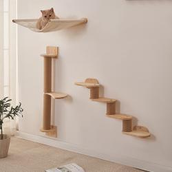 Wooden Cat Tree Wall-Mounted Solid Wood Scratching Post