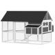 Wooden Chicken Coop With Run, 2 Nesting Boxes, 2 Roosting Bars, Ramp & Tray, Poultry Cage For 6-8 Chickens, Gray