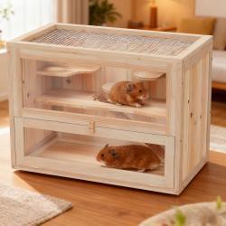 2-Level Hamster Cage Mice And Rat House,  With Openable Top, Front Door, Shelf And Ladder  For Hamsters, Mice And Other Small Rodents Ramps