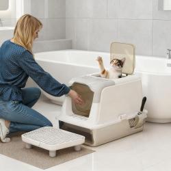 Cat Litter Box, Enclosed Cat Litter Box With Scoop, Deodorizer Bag