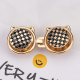 Flat plaid cat waist buckle-silver background white-alloy-1 pair - Option1