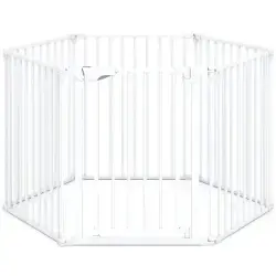6-Panel Expandable Safety Gate (34.5"-154"), 270° Rotatable Baby/Pet Barrier For Fireplace Stairway Doorway-White