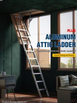 Household Aluminum Attic Ladder 25 X 54 350lbs Capacity 7-10 Ft Ceiling Height