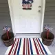 1pc 4th Of July Patriotic Door Mat - Blue White Red Striped Welcome Mat With Stars & Stripes Design, Durable Non-Woven Fabric & Rubber Backing, Hand Wash Only Farmhouse Porch Decor For Independence Da
