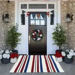 Unique Outdoor Mat, American Vintage Patriotic Star, Machine Washable Non-Slip Mat, Red White Blue Stars & Stripes Design 31x20 Inch Ideal Gift For Patriotic, Patriotic Area Mat, Perfect For Fathers