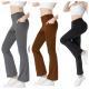 Ladies Mid Waist Abdominal-shaping Slimming Cropped Pants Casual Pocket Bootcut Trousers