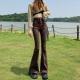Stretchy High Waist Slimming Design Sense High Street Bell-bottom Pants Tide