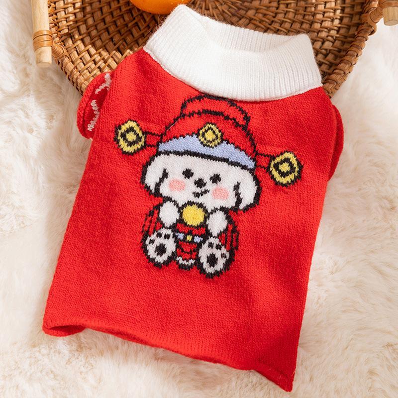 Autumn And Winter Dog Knitted Sweaters, Happy Little Dogs, Prosperous New Year Sweaters, Teddy Bichon Frises, Cat Pet Warm Clothes