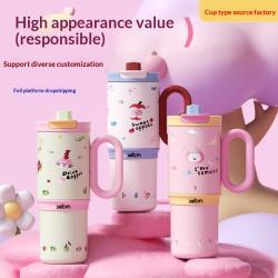 Cartoon Design Car Mount Straw Cup - Vehicle Cup Holder Compatible Portable Drink Tumbler