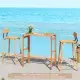 Natural Acacia Wood Foldable Patio Bar Table With Footrest & Slatted Top, Space-Saving Outdoor Pub Table