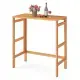 Natural Acacia Wood Foldable Patio Bar Table With Footrest & Slatted Top, Space-Saving Outdoor Pub Table