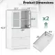 Freestanding Floor Storage Cabinet With Adjustable Shelf & 2 Drawers, Frosted Tempered Glass Door Sideboard